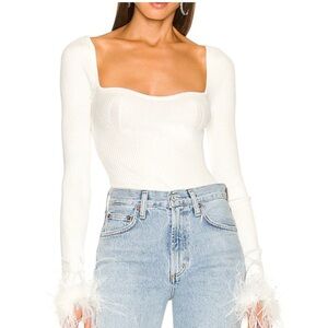 Women’s lovers and friends Feather Trim Knit Top white/cream size medium